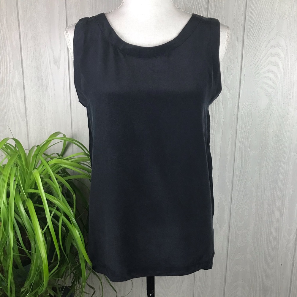 Ellen Ashley vintage silk solid black sleeveless tank top pullover side slits